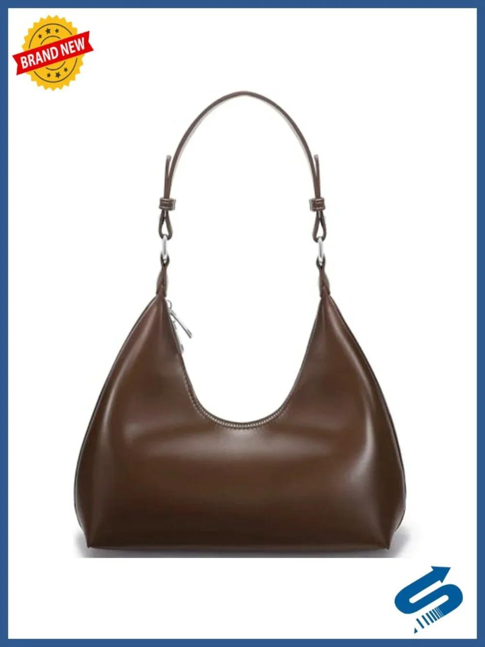 Faux Leather Hobo Handbag Small Shoulder Purse Women Zip Closure